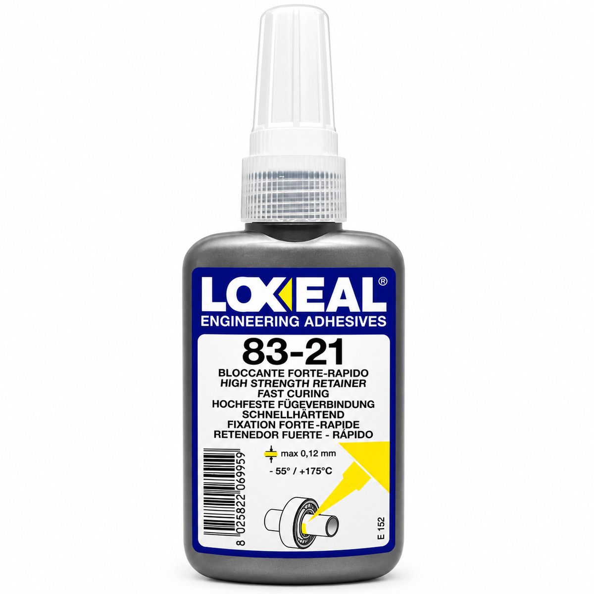 LOXEAL 83-21 adesivo anaerobico ad alta resistenza e rapido indurimento per bloccare cuscinetti, boccole e alberi. Ideale per applicazioni meccaniche.